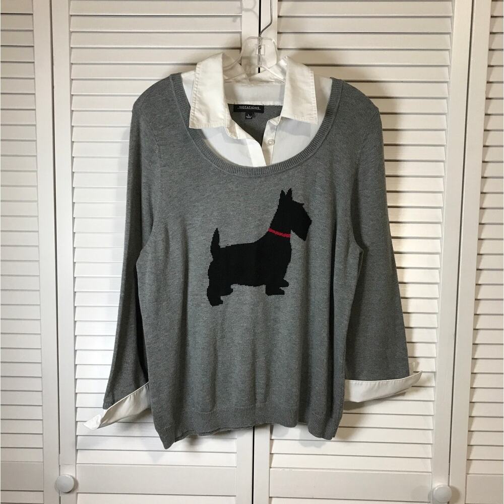 Notations Scottish Terrier V-neck ¾ Sleeve Sweater L